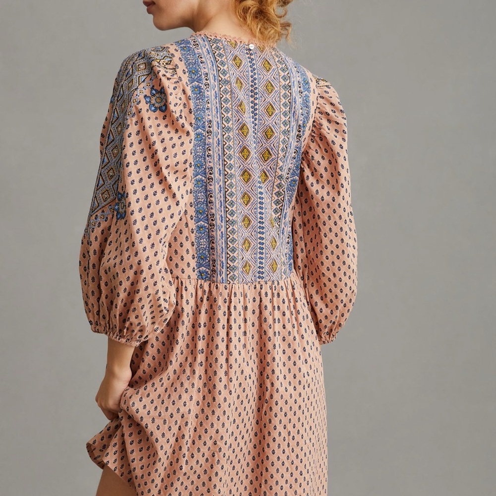 Brand new Anthropologie Embroidered Pattern Peach Mini Dress - Picture 3 of 13